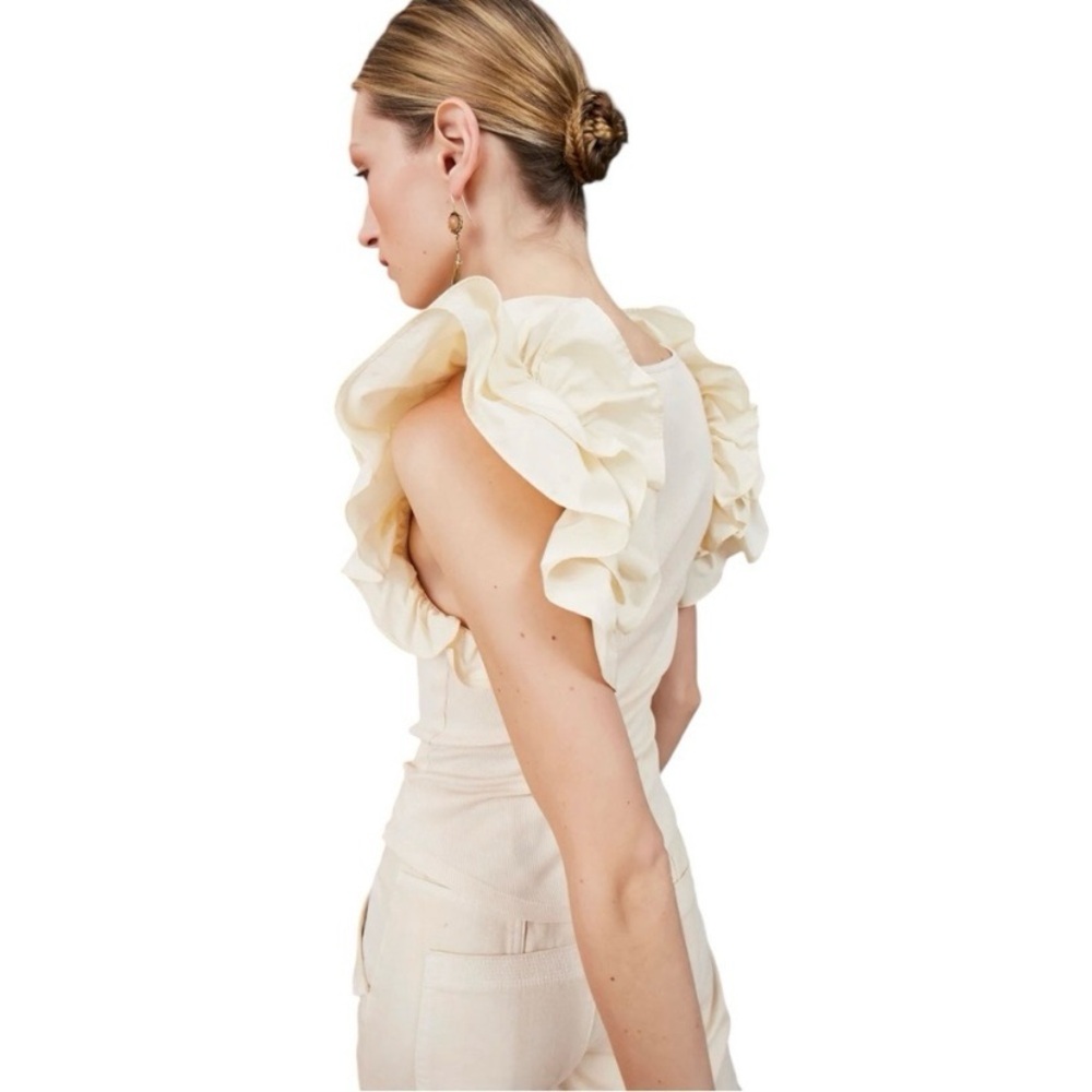 Ulla Johnson Koa Ruffle Rib Tank Ivory size Large - Picture 3 of 9